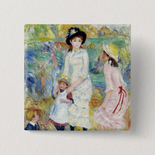 Renoir - Kinderen op de Seashore, Guernsey Vierkante Button 5,1 Cm (Voorkant)