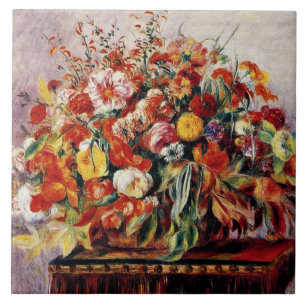 Renoir - mandje bloemen tegeltje