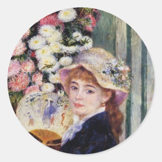 Renoir: Meisje met een waaier Ronde Sticker (Voorkant)