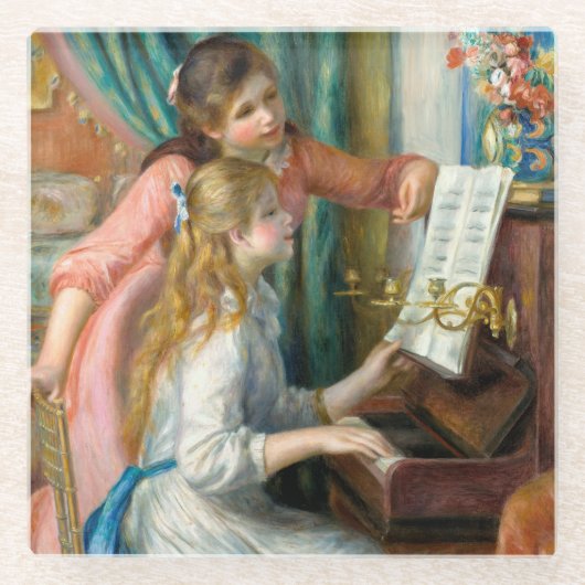Renoir Meisjes bij het Piano Impressionisme Schild Glazen Onderzetter (Voorkant)