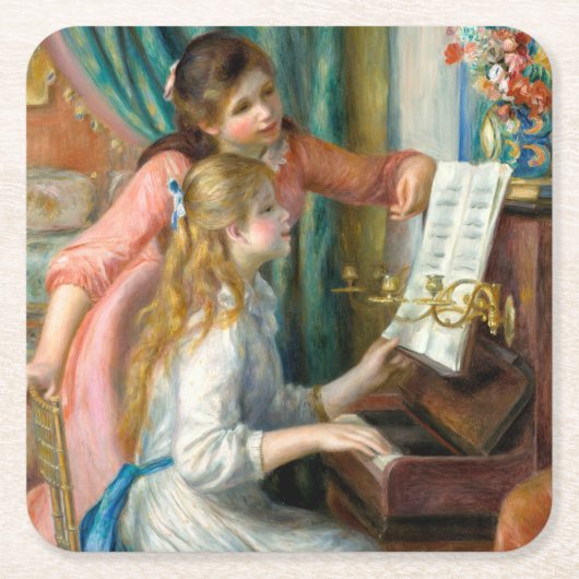 Renoir Meisjes bij het Piano Impressionisme Schild Kartonnen Onderzetters (Voorkant)
