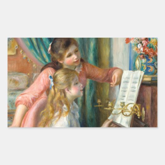 Renoir Meisjes bij het Piano Impressionisme Schild Rechthoekige Sticker (Voorkant)