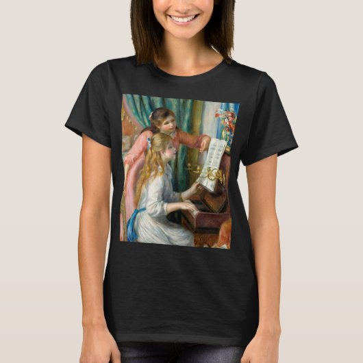 Renoir Meisjes bij het Piano Impressionisme Schild T-shirt (Voorkant)