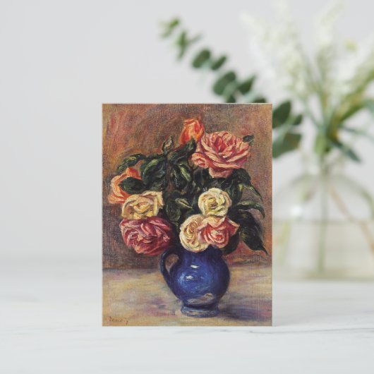 Renoir - Roses in a Blue Vase Briefkaart (Staand voorkant)