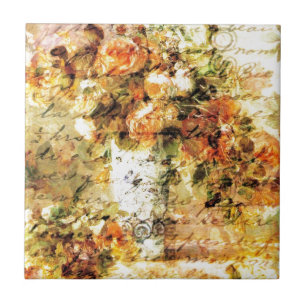 Renoir Rozen en handgeschreven woorden Collage Tegeltje