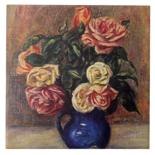 Renoir - Rozen in een blauwe vaas Tegeltje