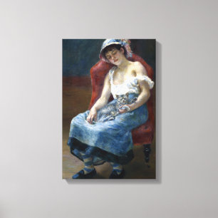 Renoir Slaapmeisje Met Kat Klassieke Kunst Canvas Afdruk
