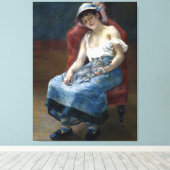 Renoir Slapen Meisje Met Kat Klassieke Kunst Canvas Afdruk (Insitu (Houten vloer))