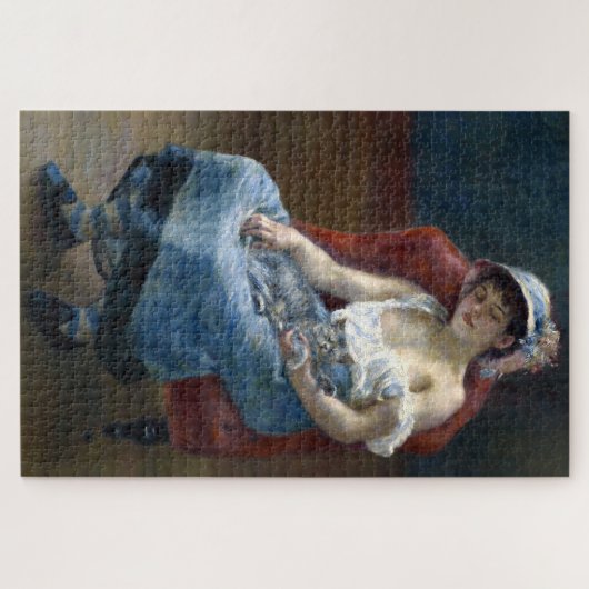 Renoir Slapen Meisje Met Kat Klassieke Kunst Legpuzzel (Horizontaal)