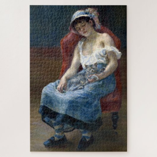 Renoir Slapen Meisje Met Kat Klassieke Kunst Legpuzzel (Verticaal)