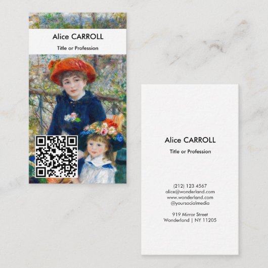 Renoir - Twee zusters op het terras - QR Code Visitekaartje (Voorkant / Achterkant)