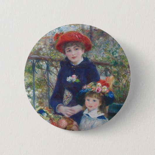 Renoir Twee Zusters Terras Frans Impressionisme Ronde Button 5,7 Cm (Voorkant)