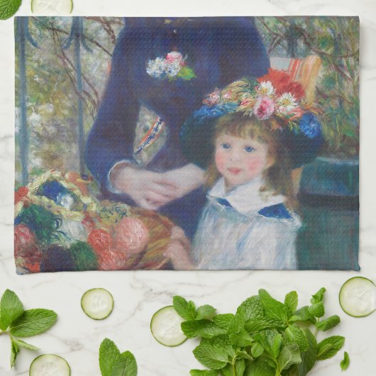 Renoir Twee Zusters Terras Frans Impressionisme Theedoek (Gevouwen)