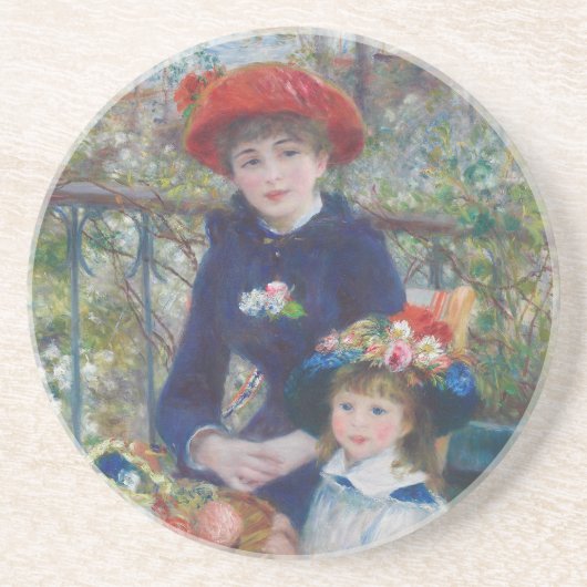 Renoir Twee Zusters Terras Frans Impressionisme Zandsteen Onderzetter (Voorkant)
