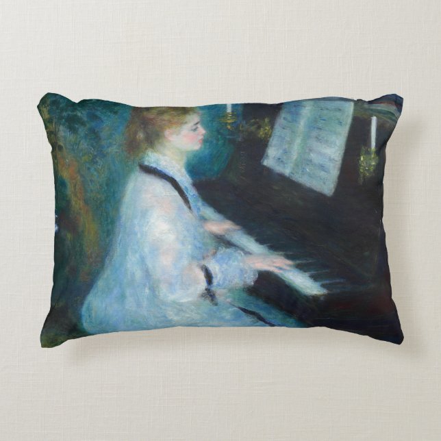 Renoir Vrouw aan de Piano Vintage Impressionist Accent Kussen (Voorkant)