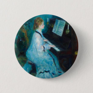 Renoir Vrouw aan de Piano Vintage Impressionist Ronde Button 5,7 Cm