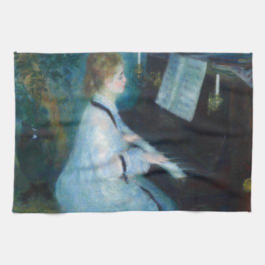 Renoir Vrouw aan de Piano Vintage Impressionist Theedoek (Horizontaal)
