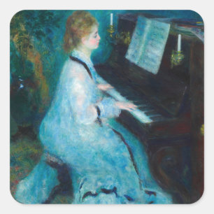 Renoir Vrouw aan de Piano Vintage Impressionist Vierkante Sticker
