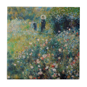 Renoir - Vrouw met een Parasol in een Tuin Tegeltje