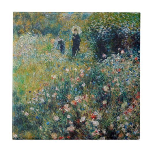 Renoir - Vrouw met een Parasol in een Tuin Tegeltje (Voorkant)
