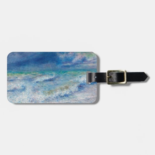 Renoir Zeegezicht. Blauwe nautische golven impress Bagagelabel (Voorkant horizontaal)