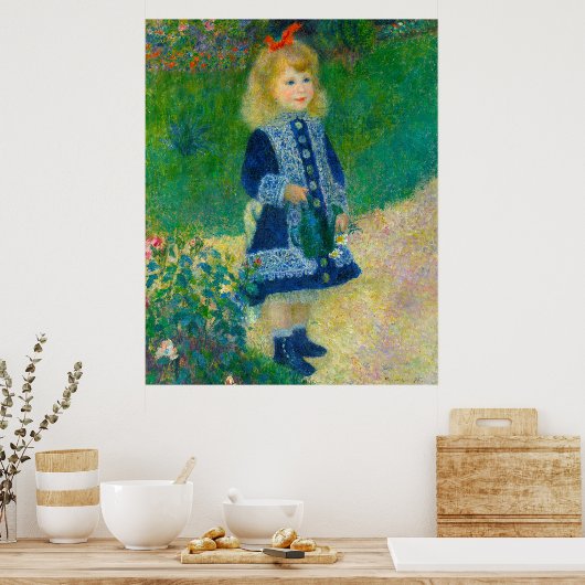 Renoir's kleine meisje in Blauw met watering can Poster (Keuken)