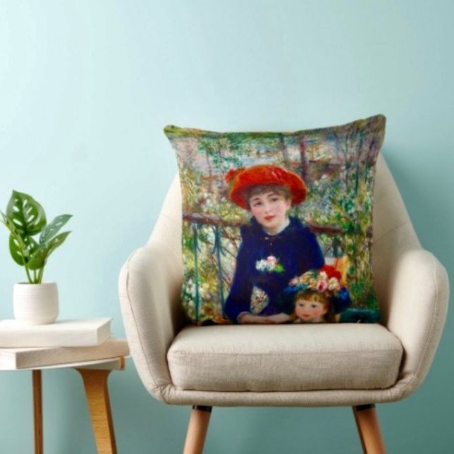 Renoir's Moeder en Kind Kussensloop   Kussen (Throw Pillow 100% polyester heavyweight stretch material. Hidden zipper Made in the USA.
)