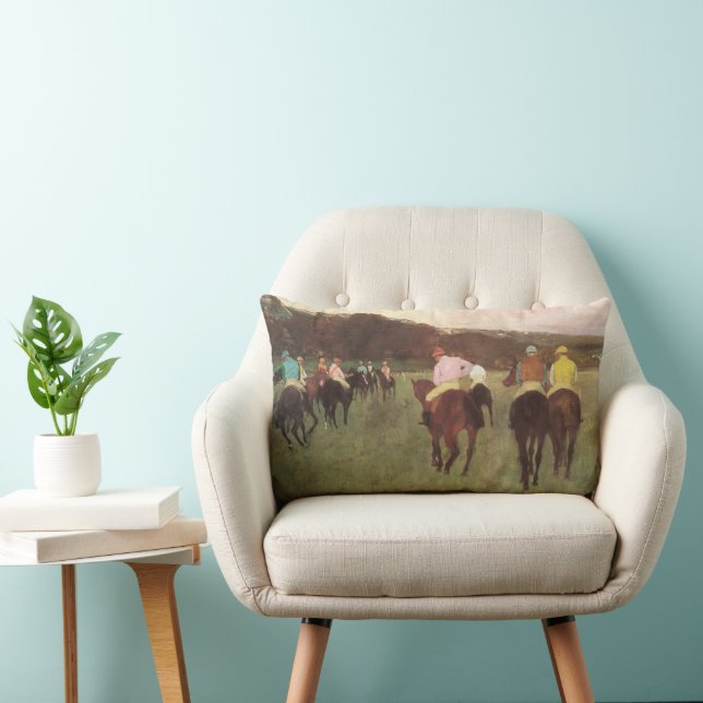 Renpaarden bij Longchamp door Edgar Degas Kussen (Stoel)