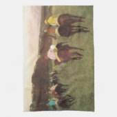 Renpaarden bij Longchamp door Edgar Degas Theedoek (Verticaal)