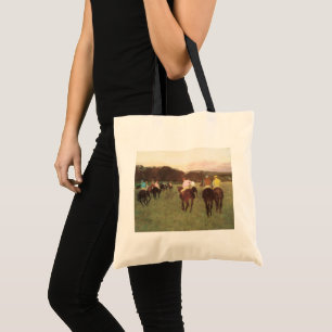 Renpaarden bij Longchamp van Edgar Degas Tote Bag