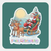 Rentierschlitten mit Rudi -  Vierkante Sticker (Voorkant)