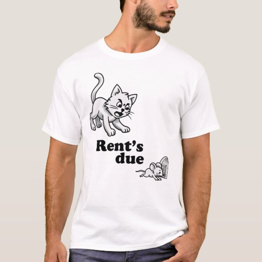 Rent's Due Funny Cat T-Shirt – Cartoon Landlord Ch (Voorkant)