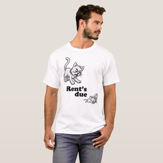 Rent's Due Funny Cat T-Shirt – Cartoon Landlord Ch (Voorkant volledig)