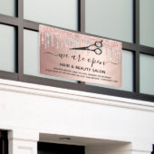 Reopenend haar schoonheid salon roos goud glitter  spandoek (Buitenkant Gebouw)