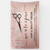 Reopenend haar schoonheid salon roos goud glitter  spandoek (Verticaal)