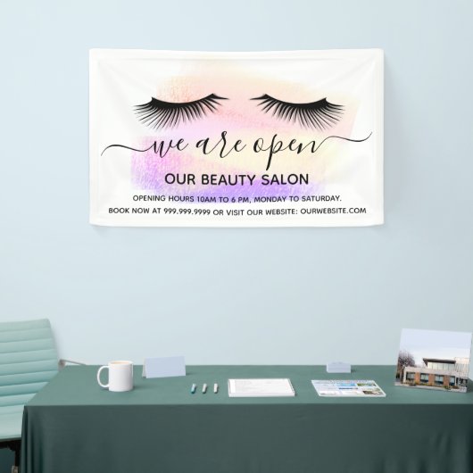 Reopenend schoonheidssalon licht wit zweeft pastel spandoek (Beurs)