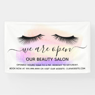 Reopenend schoonheidssalon licht wit zweeft pastel spandoek