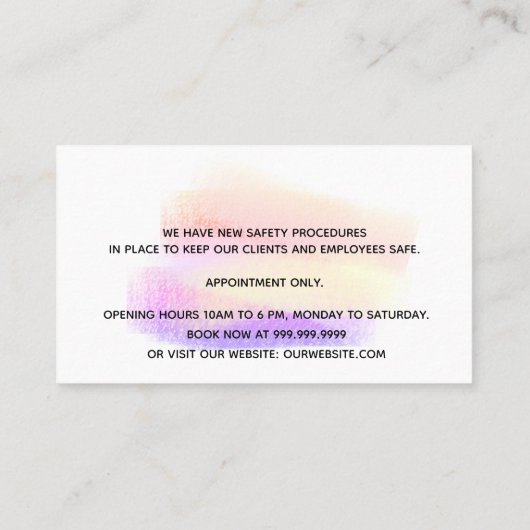 Reopenend schoonheidssalon licht wit zweeft pastel visitekaartje (Achterkant)