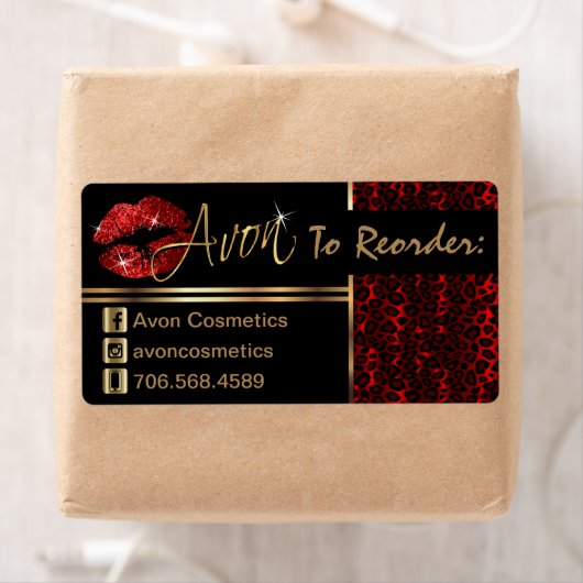 Reorder - Avon - Leopard en Rode Glitter Lips Etiket (Insitu)
