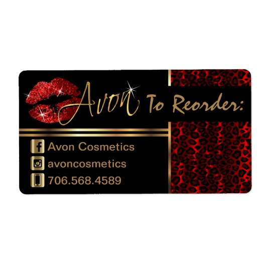 Reorder - Avon - Leopard en Rode Glitter Lips Etiket (Voorkant)