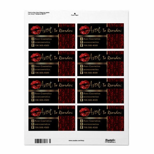 Reorder - Avon - Leopard en Rode Glitter Lips Etiket (Full Sheet)