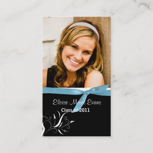 Rep-kaart voor zwart-wit Afstuderen met blauw lint Contactkaartje (Voorkant)