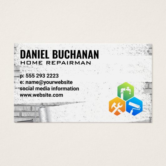 Reparateur | Geschilderde bakstenen muur Visitekaartje (Voorkant)