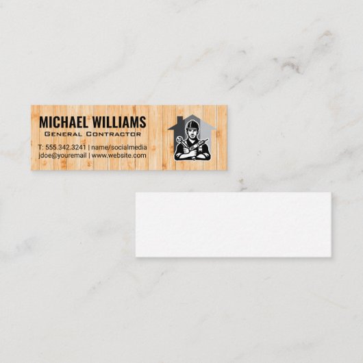 Reparateur met handgereedschap | Hout Mini Visitekaartje (Voorkant / Achterkant)