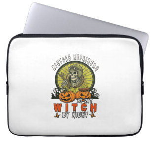Reparateurs van fietsen Heksen schedel sleutel Pom Laptop Sleeve