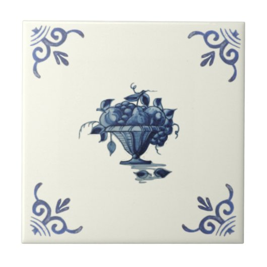 Reparatie Antiek blauw, blauw, vierkant Tegeltje (Voorkant)