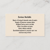 "Reparatie auto?" Visitekaartje (Achterkant)