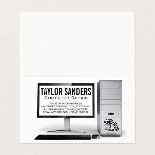 Reparatie computertechnicus visitekaartje (Buitenkant ongevouwen)