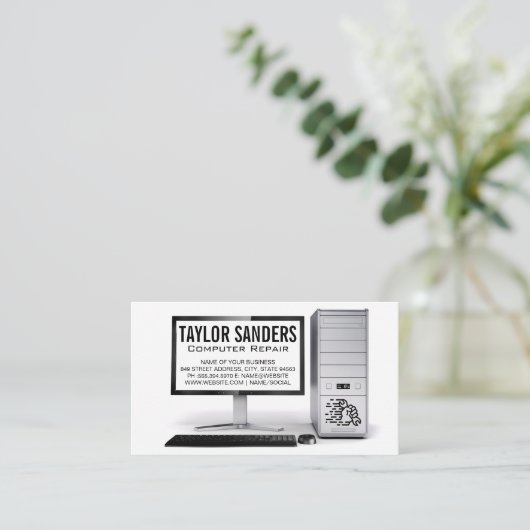 Reparatie computertechnicus visitekaartje (Staand voorkant)