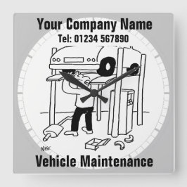 Reparatie en onderhoud kantoor voor auto's in gara vierkante klok